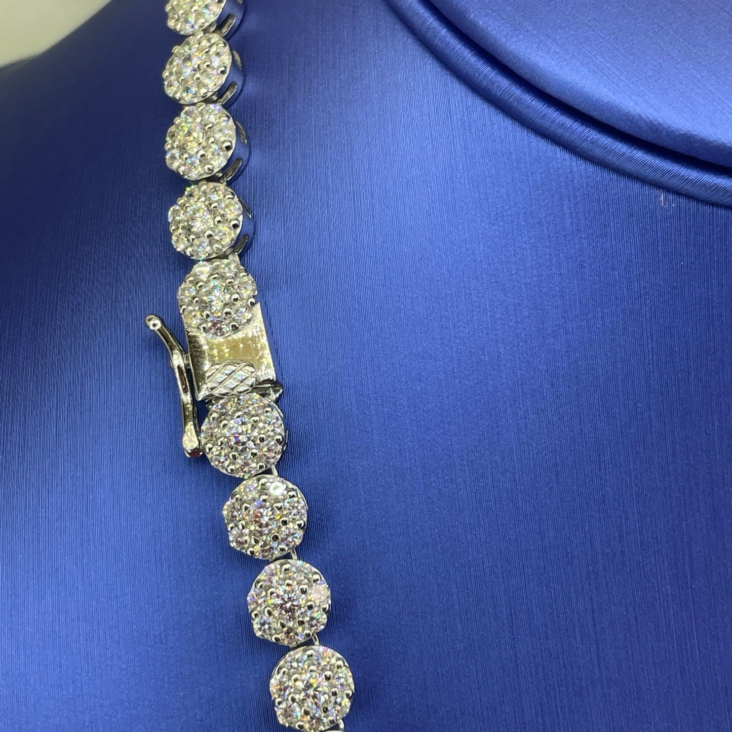925 Sterling Silver CZ 22” Round Cluster Necklace 58.40g 7.2mm 3