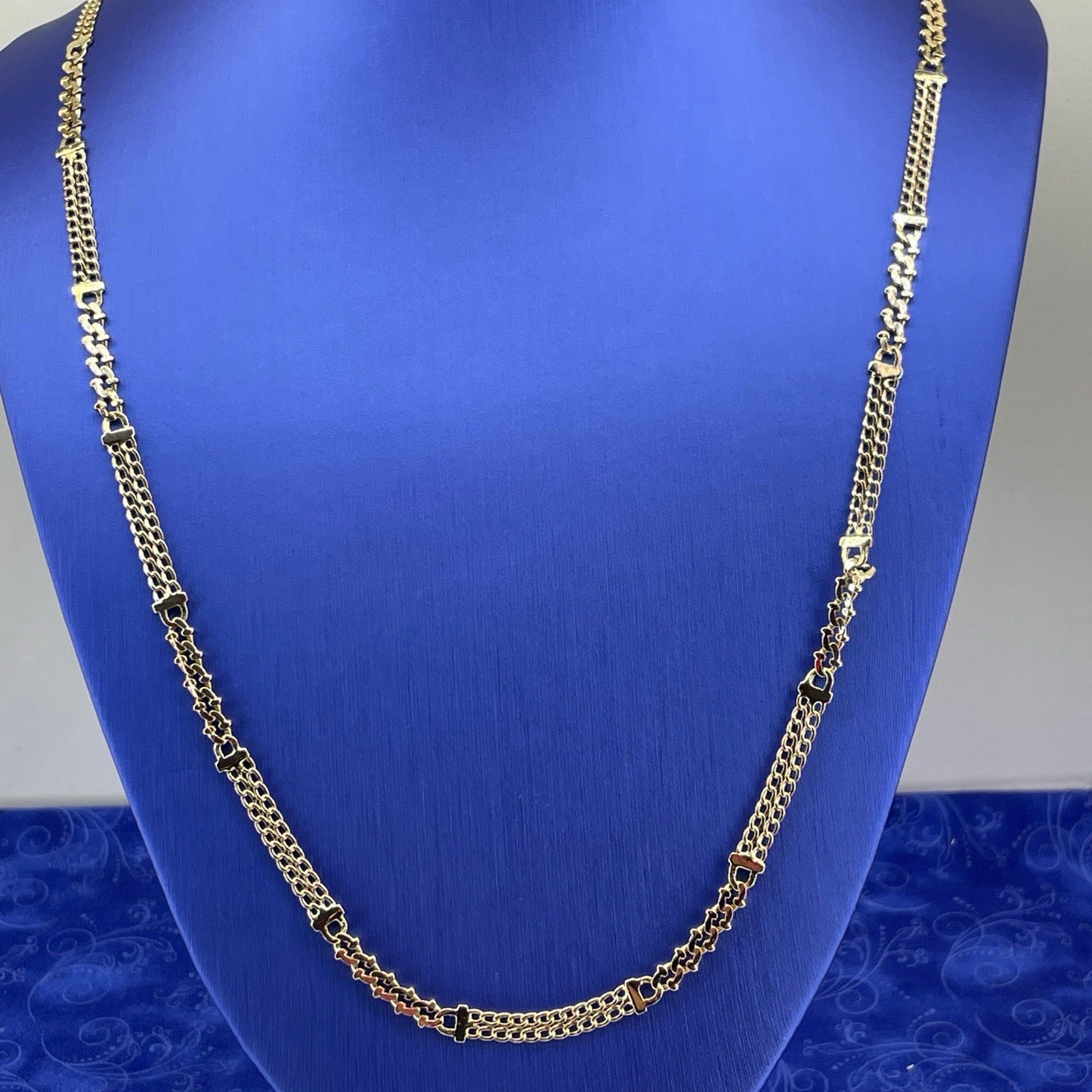 14k Yellow Gold 26” Double Cuban/oval Link Unique Necklace 18.90g 5.6mm2