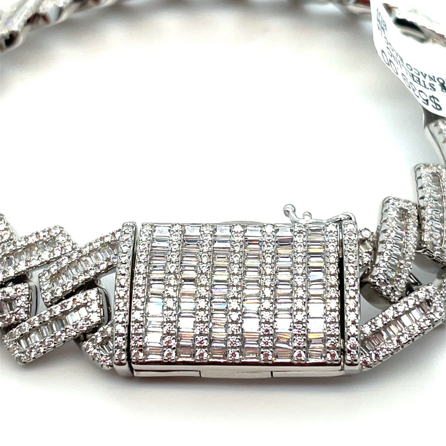 925 Sterling Silver CZ 8” Monaco Style Bracelet 59.70g 14mm2