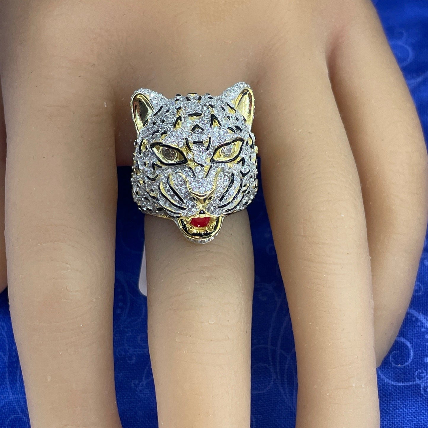 925 Sterling Silver CZ Jaguar Ring 22.00g Size 104