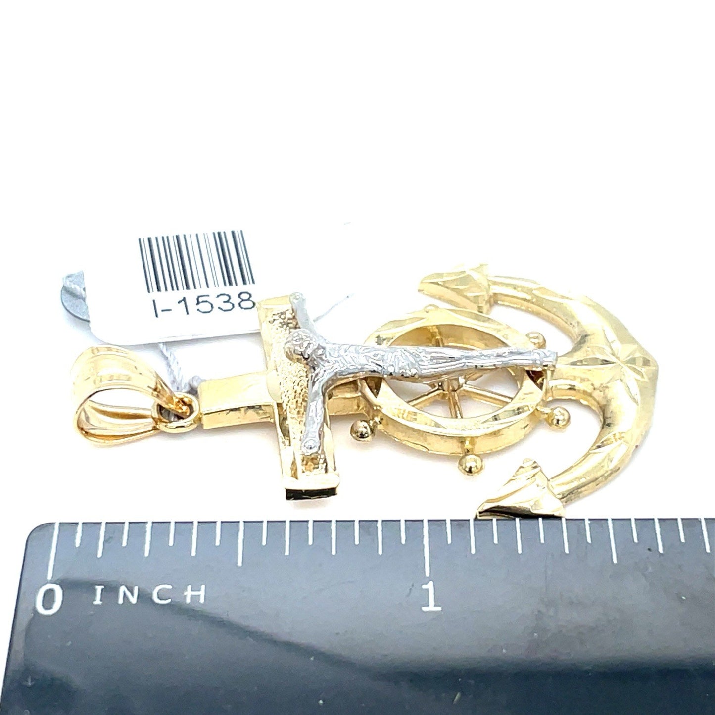14k Two Tone Gold Jesus Cross/Anchor Pendant 6.00g3