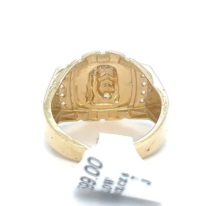 14k Yellow Gold CZ Jesus Ring 5.00g Size 72