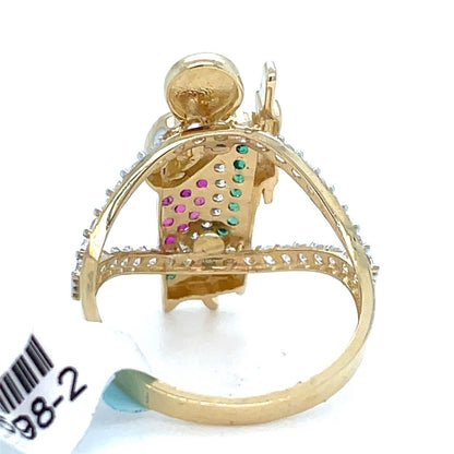 14k Yellow Gold Women’s CZ Colorful San Judas Ring 3.40g Size 72