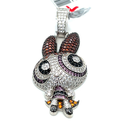 925 Sterling Silver CZ Power Puff Girls Blossom Character Pendant 9.20g 0