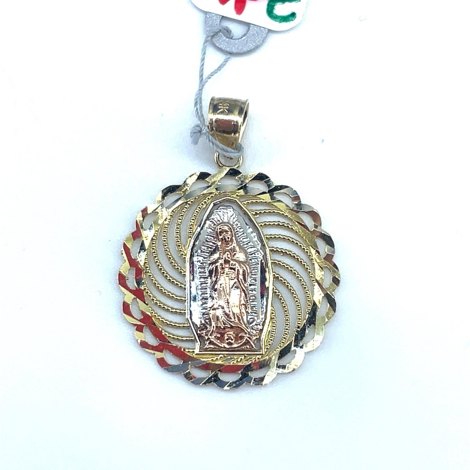 14k Tri Color Gold Round Virgin Mary Pendant 1.90g0