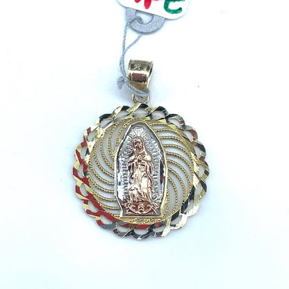 14k Tri Color Gold Round Virgin Mary Pendant 1.90g0