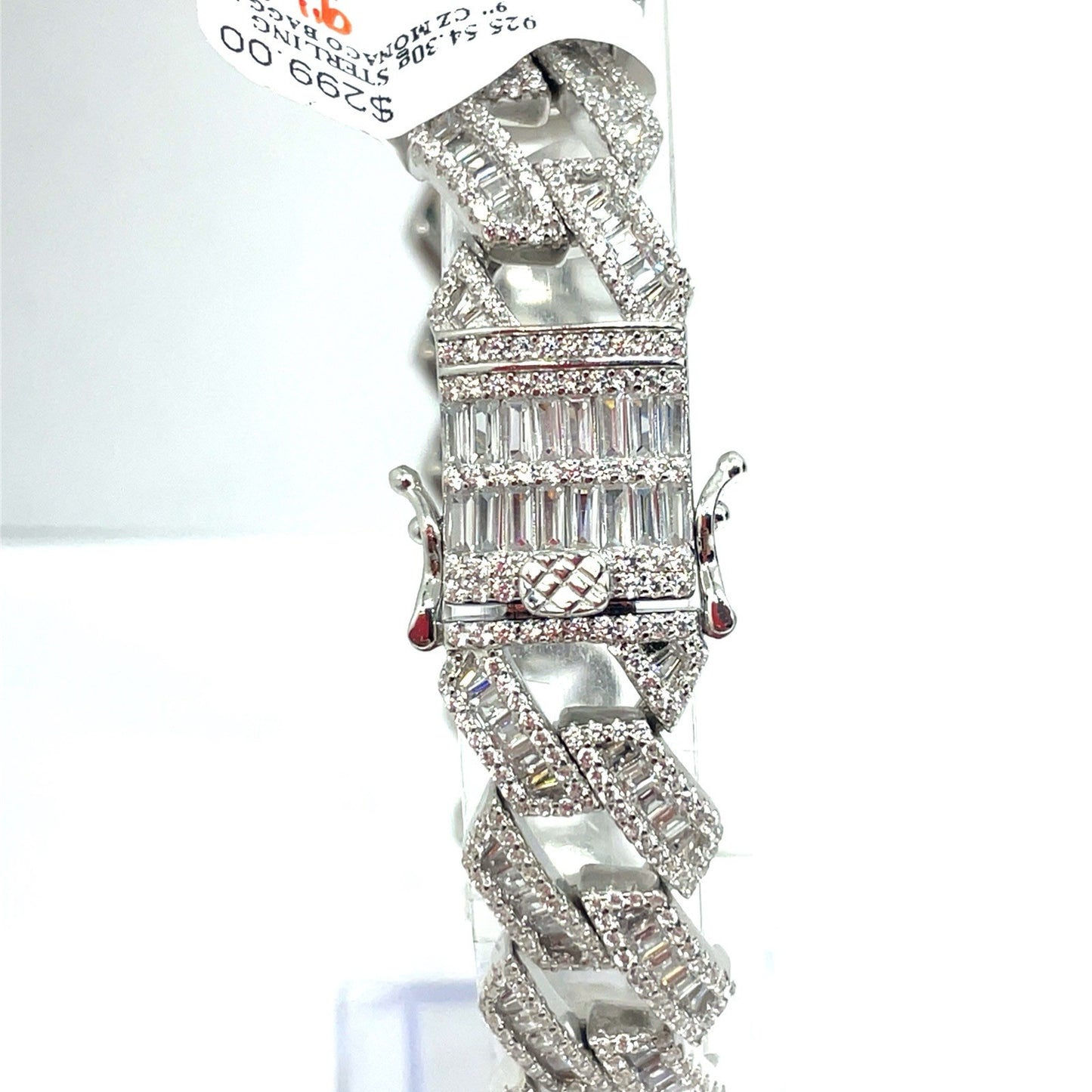 925 Sterling Silver CZ 9” Monaco Style Bracelet 54.30g 13.9mm2