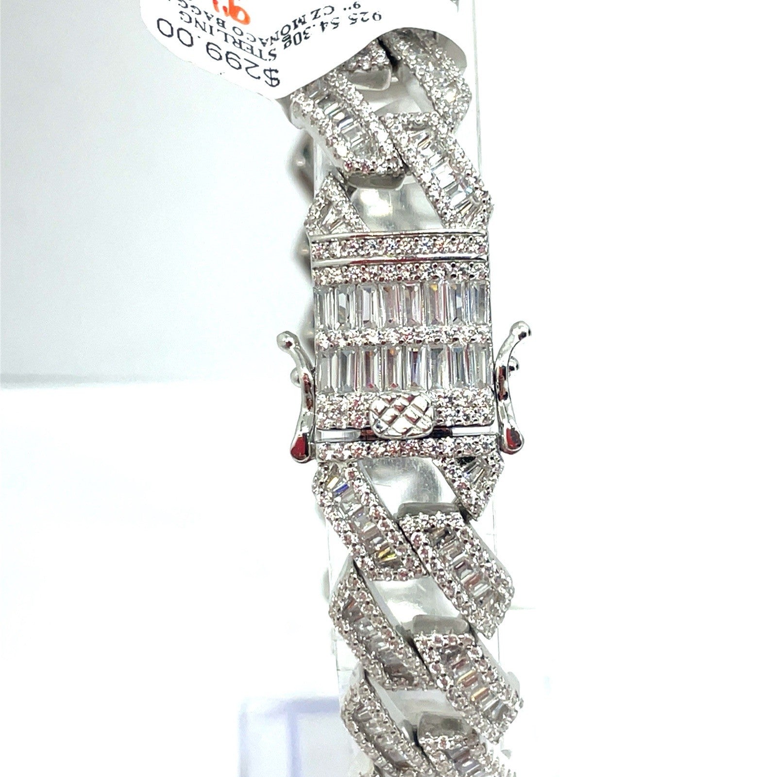 925 Sterling Silver CZ 9” Monaco Style Bracelet 54.30g 13.9mm2