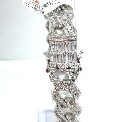 925 Sterling Silver CZ 9” Monaco Style Bracelet 54.30g 13.9mm2