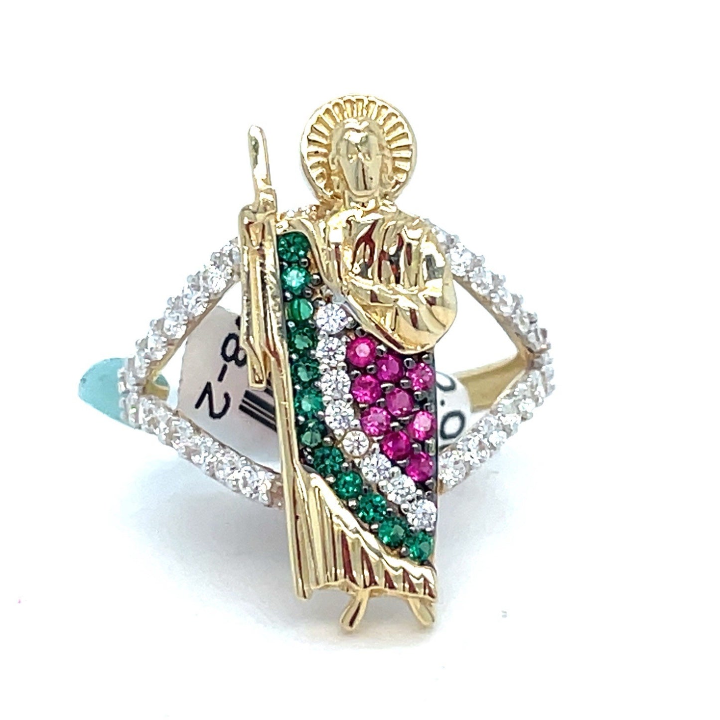 14k Yellow Gold Women’s CZ Colorful San Judas Ring 3.40g Size 70