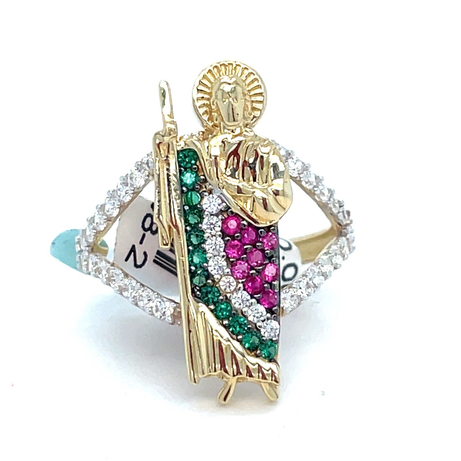 14k Yellow Gold Women’s CZ Colorful San Judas Ring 3.40g Size 70