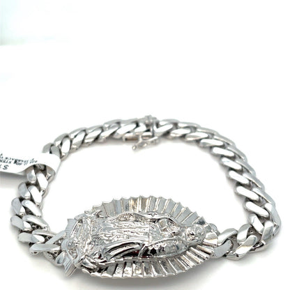 925 Sterling Silver 8” Virgin Mary Cuban Link Bracelet 21.60g 2