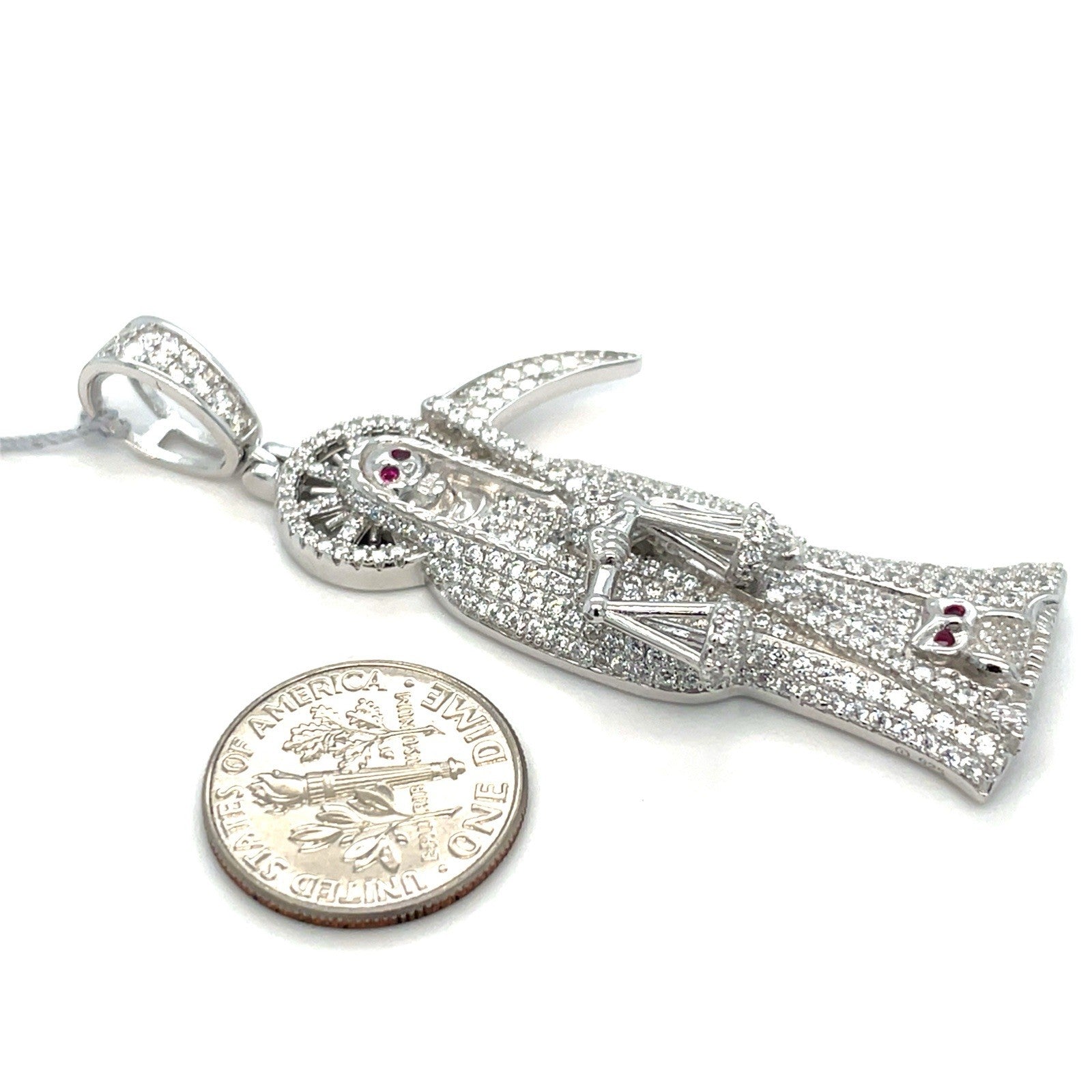 925 Sterling Silver CZ Santa Muerte Pendant 12.20g 2