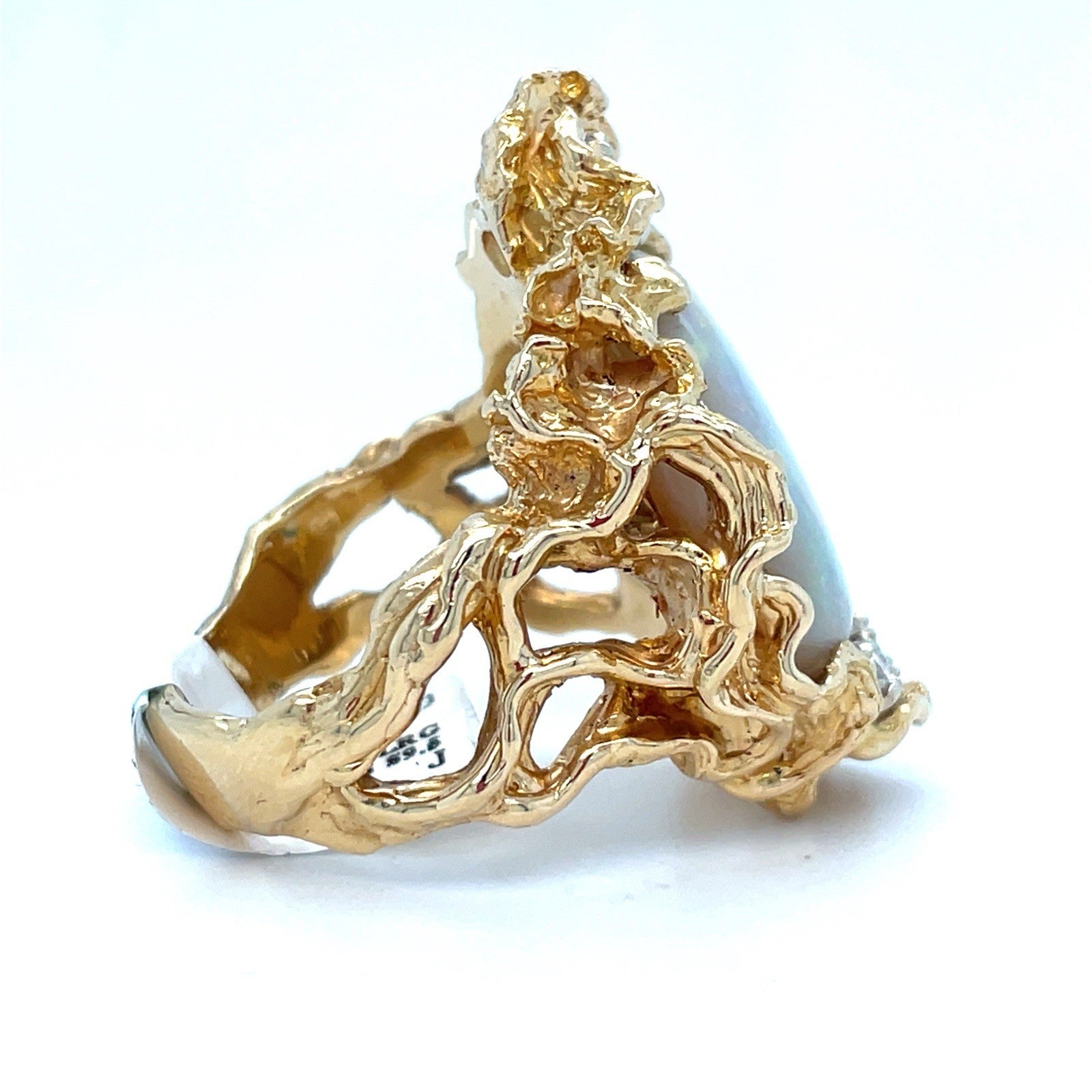 18K Yellow Gold Diamond Opal Ring 29.24g Size 9.51