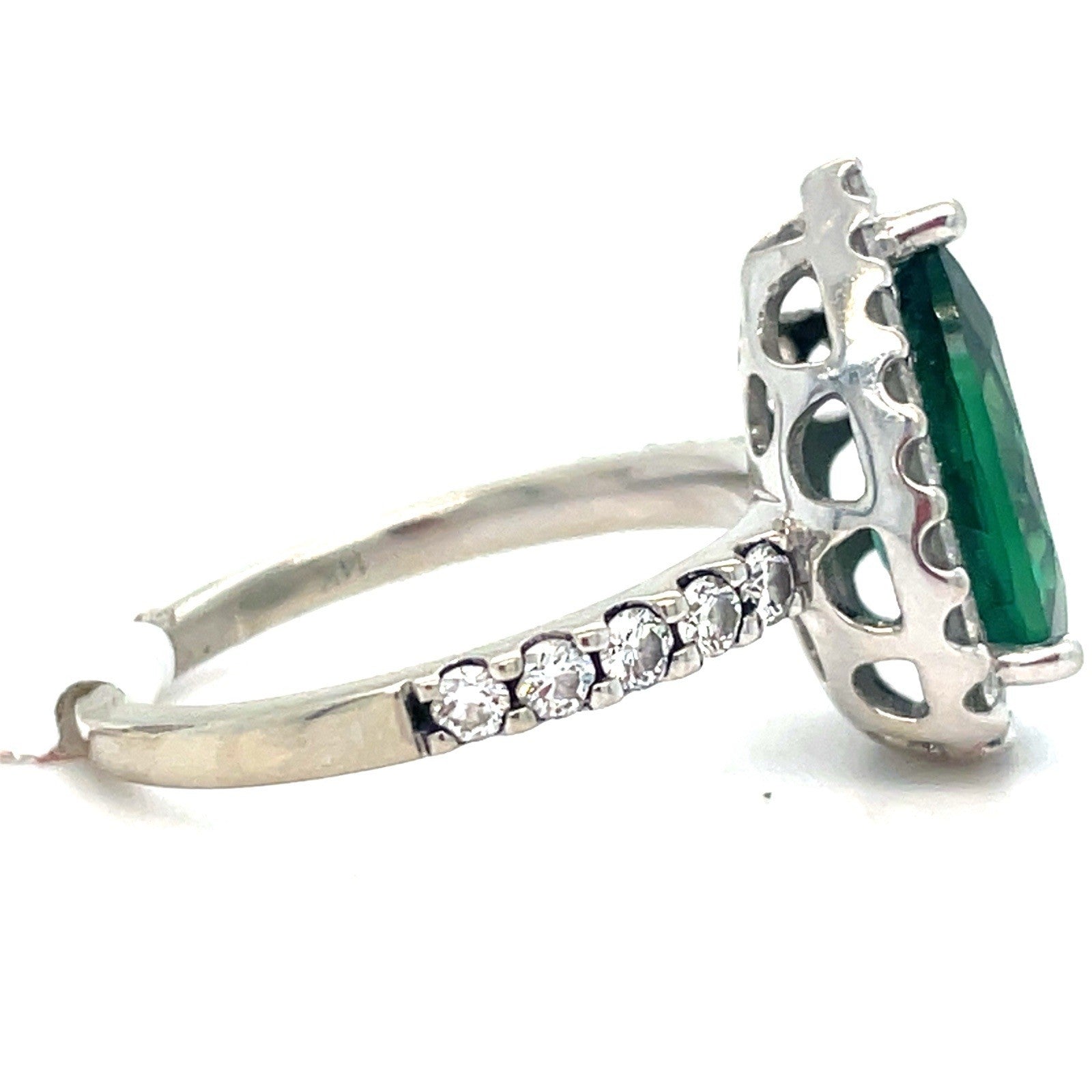 14K White Gold Women’s Lab Emerald Diamond Ring 4.80g .65CTW Size 71