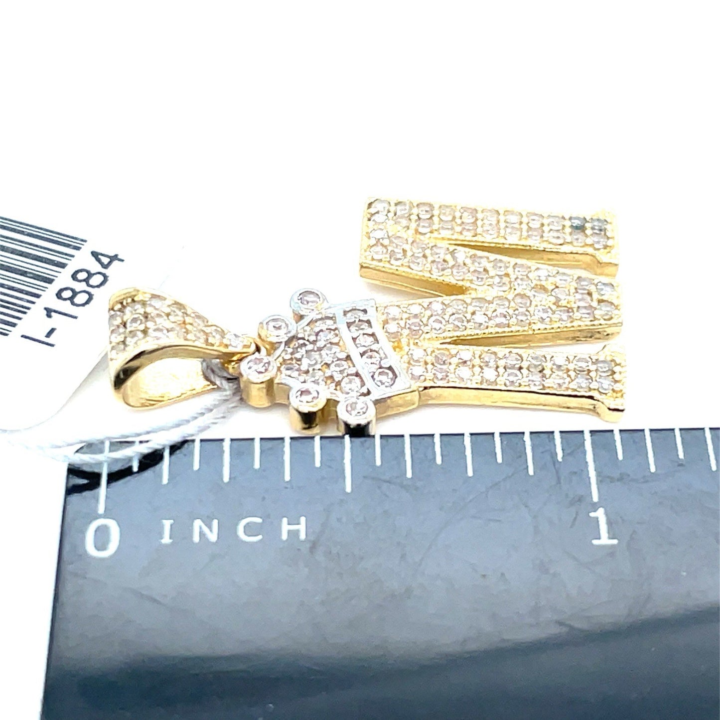 14k Yellow Gold CZ M With Crown Pendant 3.30g3