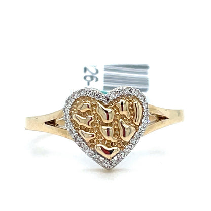 10k Yellow Gold Diamond Nugget Heart Ring 2.50g .10CTW Size 70