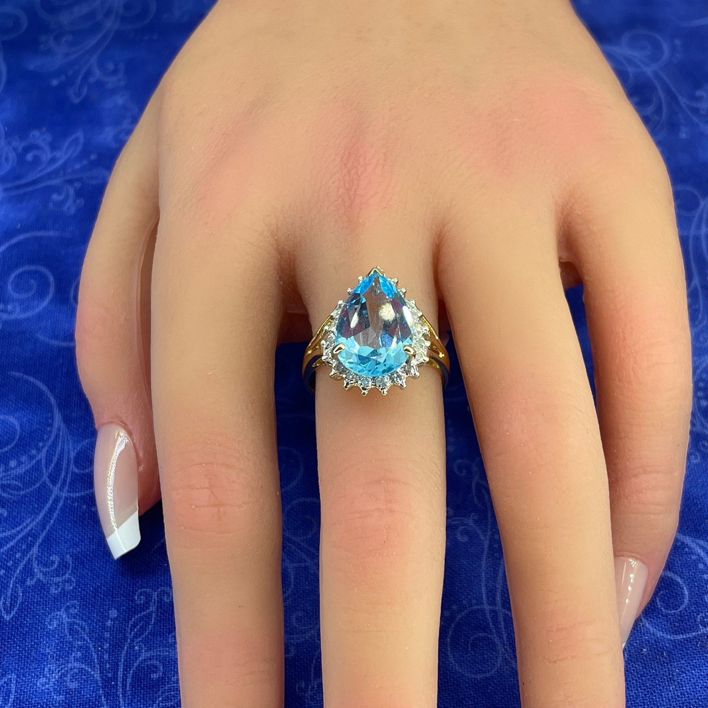 10k Yellow Gold Blue Synthetic Stone Ring 4.80g Size 93