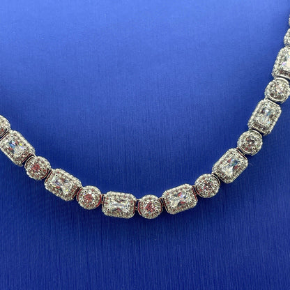 925 Sterling Silver CZ 20” Round Cluster Necklace 56.75g 6mm0