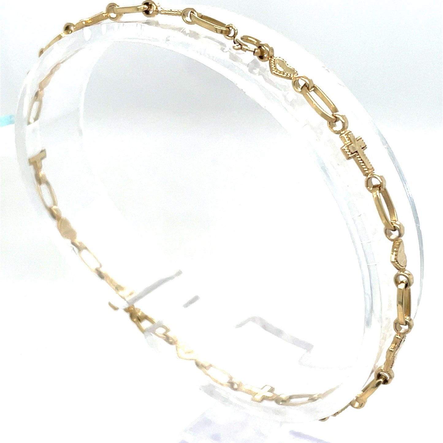 14k Yellow Gold Women’s 7” Hearts And Crosses Bracelet 3.20g 2