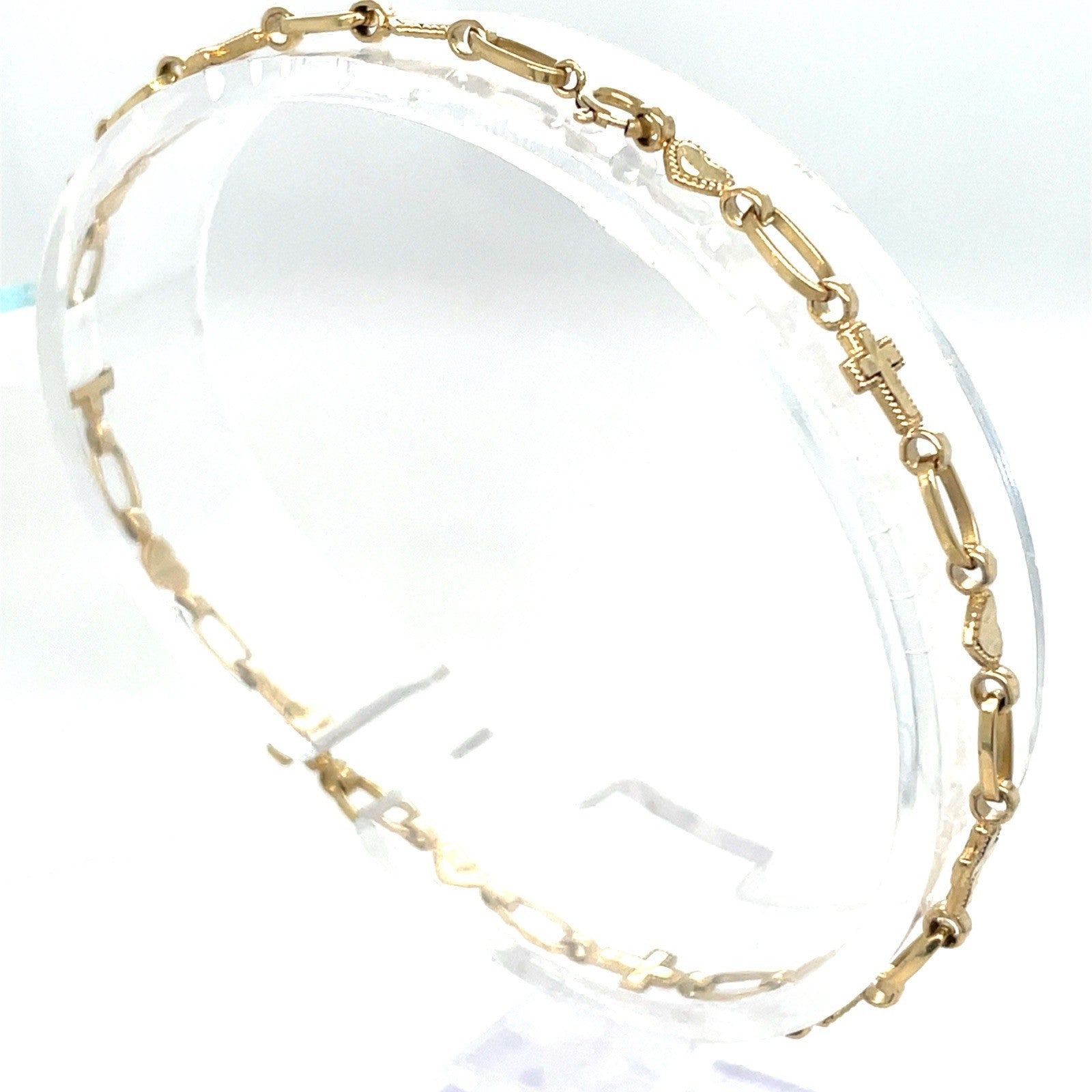 14k Yellow Gold Women’s 7” Hearts And Crosses Bracelet 3.20g 2