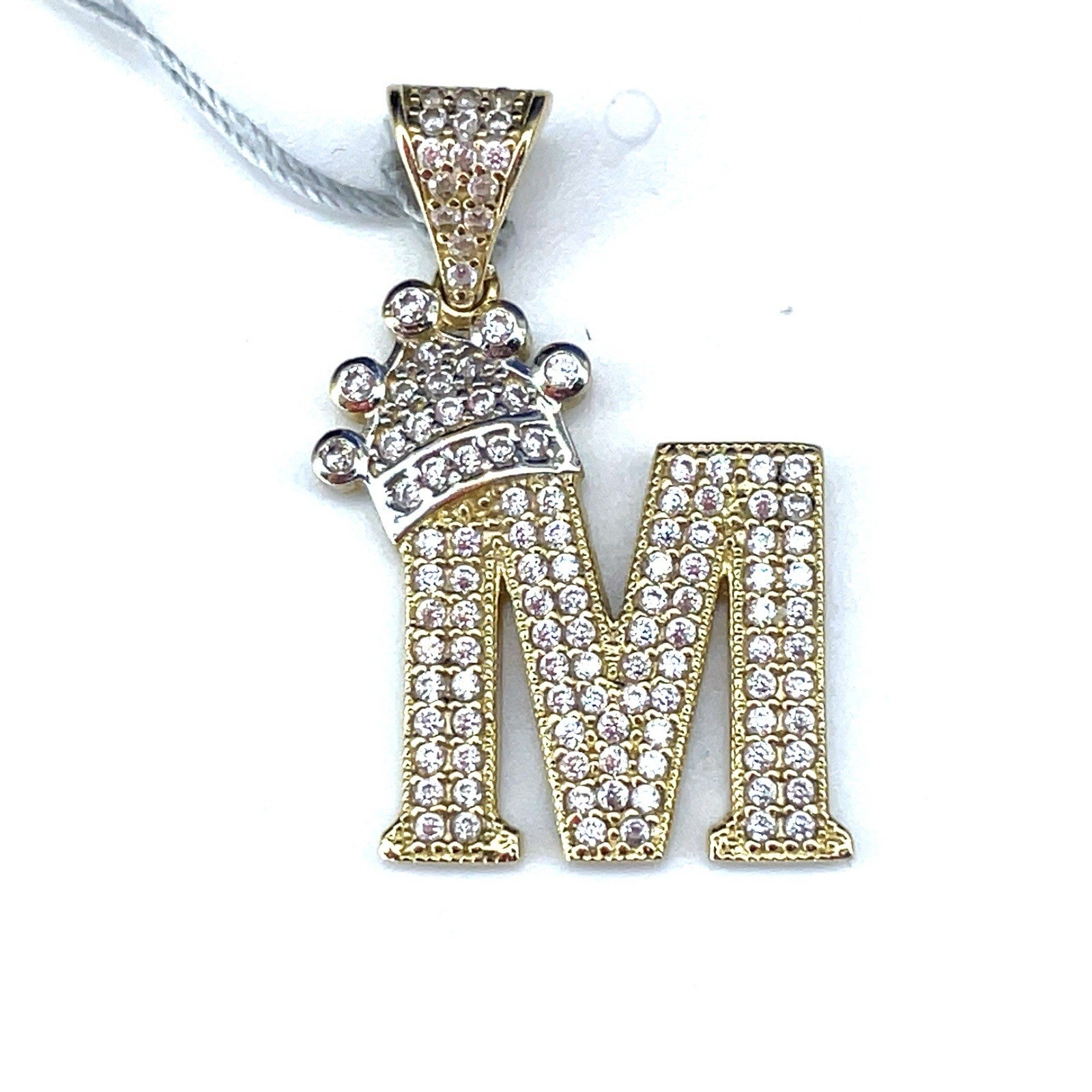 14k Yellow Gold CZ M With Crown Pendant 3.30g0