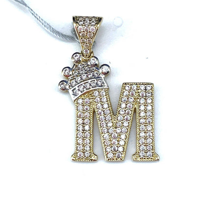 14k Yellow Gold CZ M With Crown Pendant 3.30g0