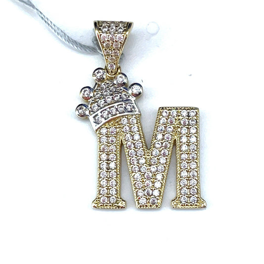 14k Yellow Gold CZ M With Crown Pendant 3.30g0