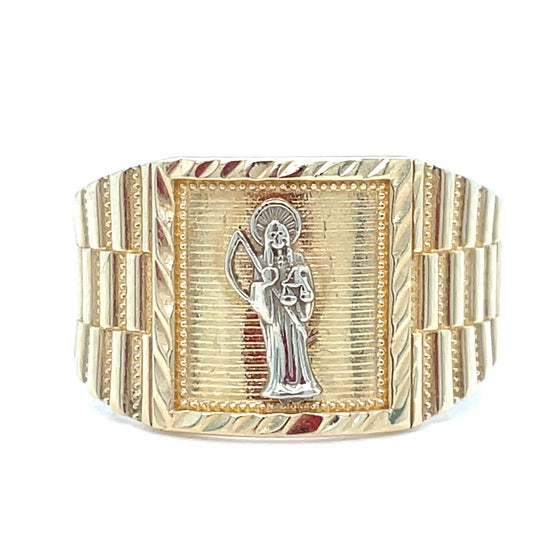 14k Two Tone Gold Men’s Santa Muerte Ring 4.60g Size 110