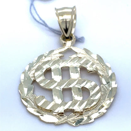 10k Yellow Gold Round Dollar Sign Pendant 3.100