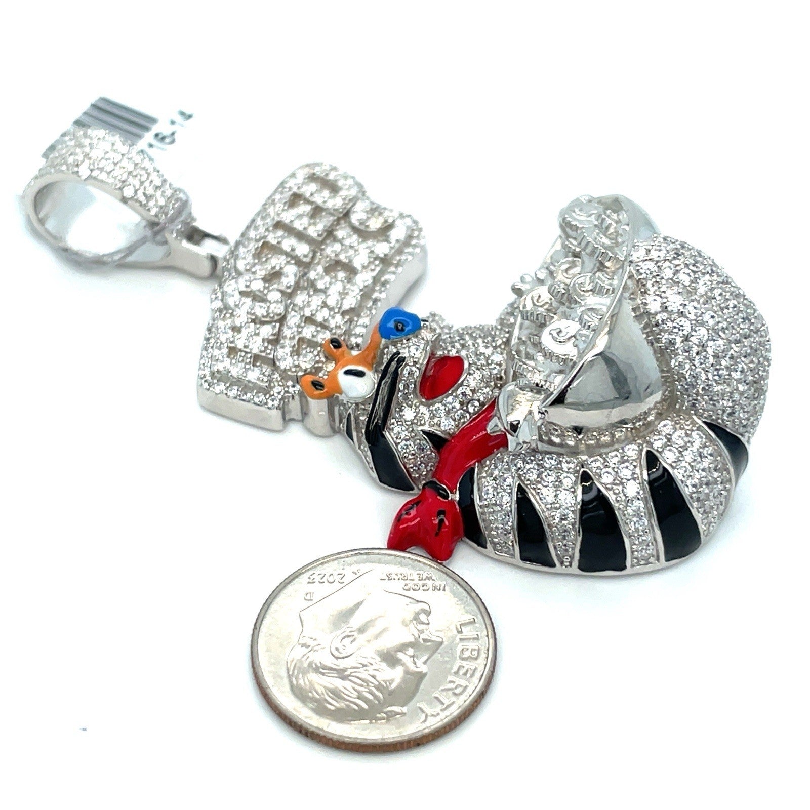 925 Sterling Silver Men’s CZ Frosted Stacks Pendant 31.20g 3