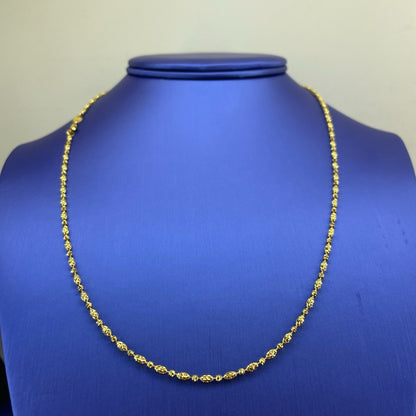 14k Yellow Gold 20” Moon Cut Oval Bead Necklace 6.56g 2mm0