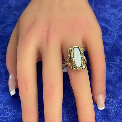 14k Yellow Gold Women’s Opal Brutalist Ring 8.10g Size 4.53