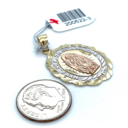 14k Tri Color Gold Oval Virgin Mary Pendant 3.10g2