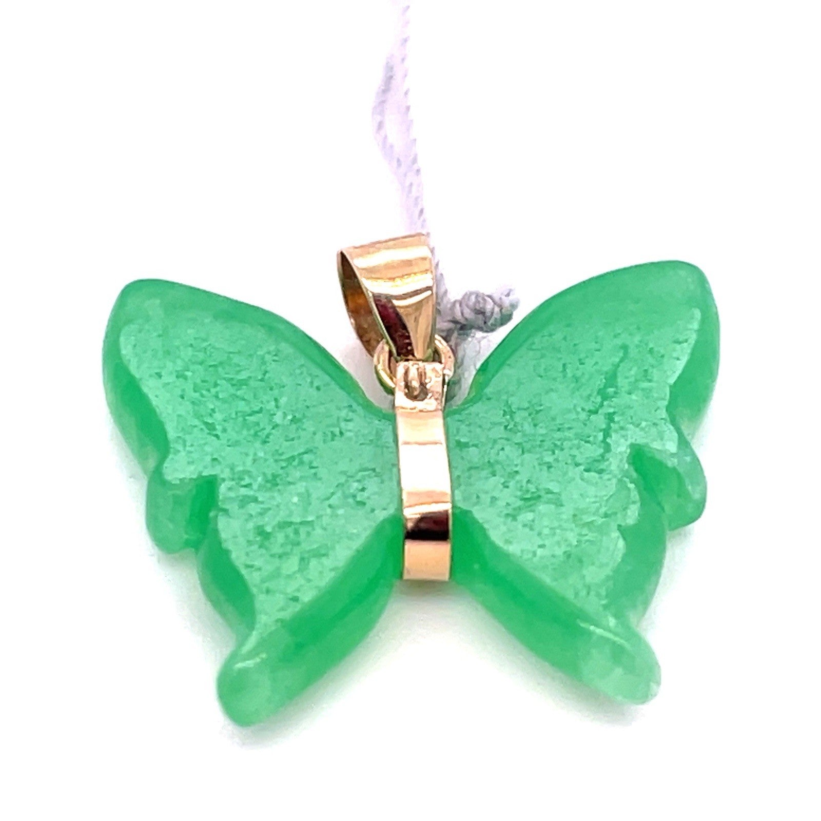 14K Yellow Gold Women’s Green Jade Butterfly Pendant 2.16g1