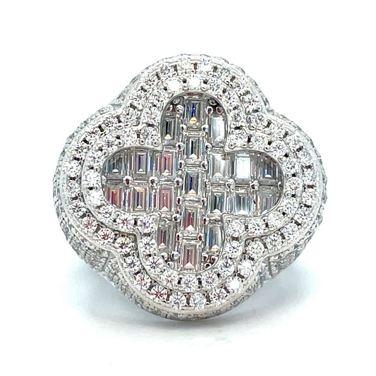 925 Sterling Silver Moissanite Inset Clover Ring 16.20g Size 9 0