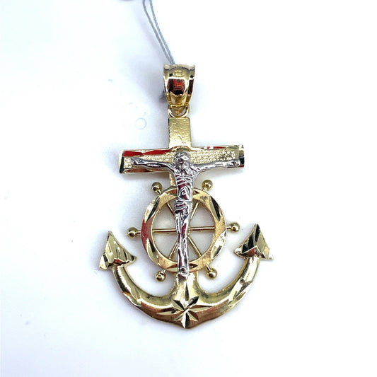 14k Two Tone Gold Jesus Cross/Anchor Pendant 6.00g0