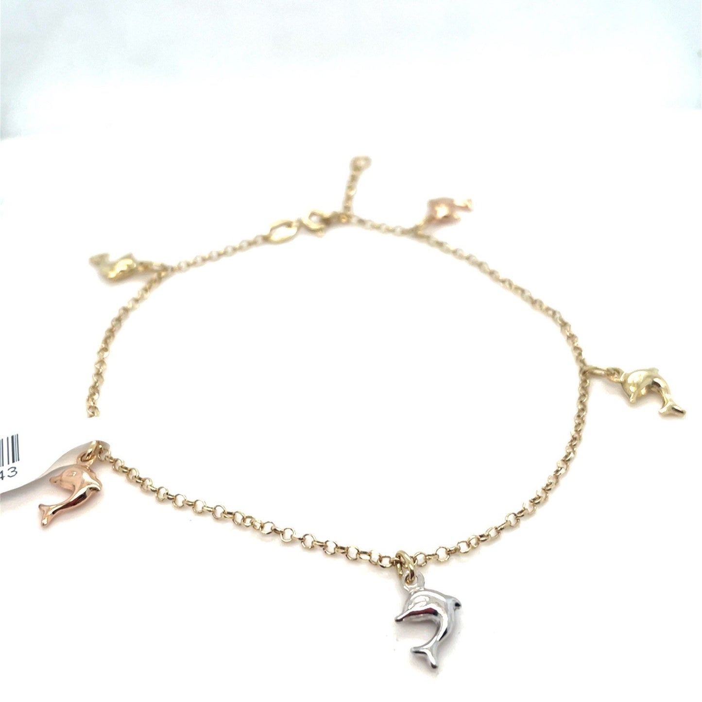 14K Tri Color Women’s Dolphins Anklet 3.80g0
