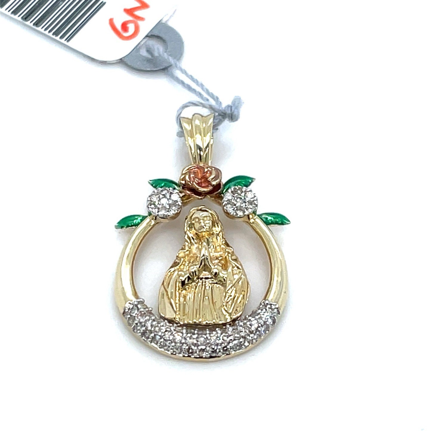 10k Yellow Gold Virgin Mary Cluster Diamond Pendant 2.10g .25CTW0