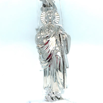 925 Sterling Silver 8” San Judas Cuban Link Style Bracelet 20.20g 8.8mm 0