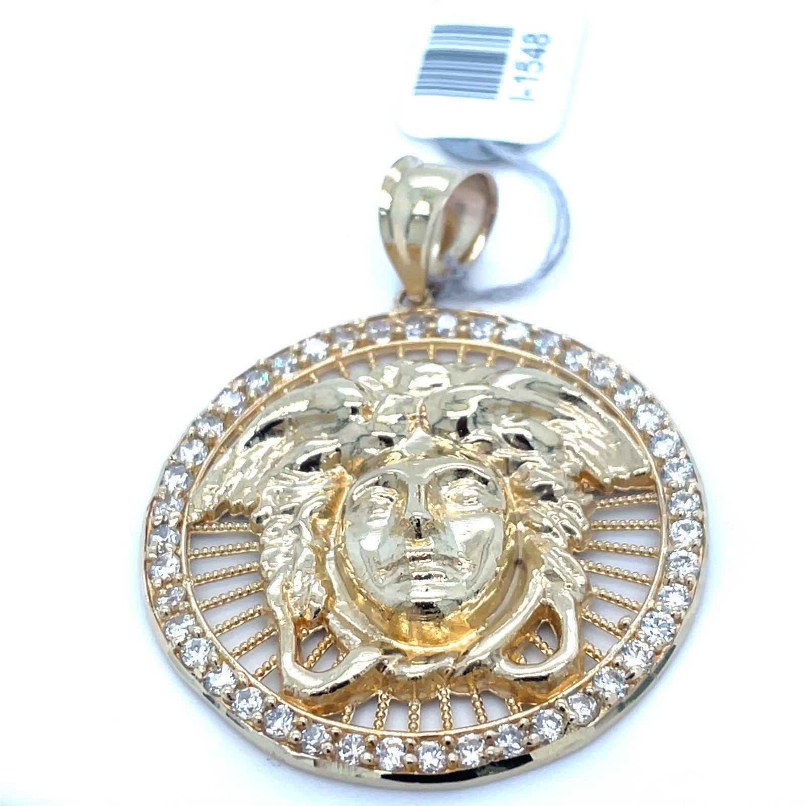10k Yellow Gold CZ Round Open Versace Style Edge Pendant 8.00g1