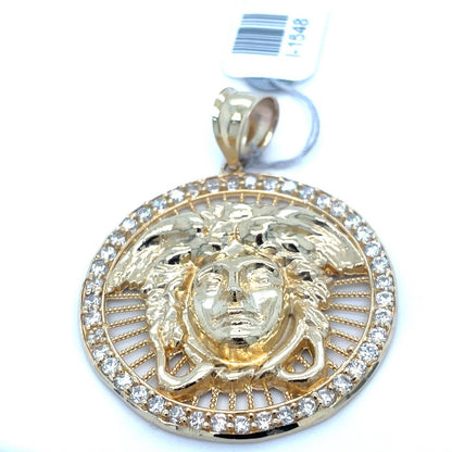 10k Yellow Gold CZ Round Open Versace Style Edge Pendant 8.00g1