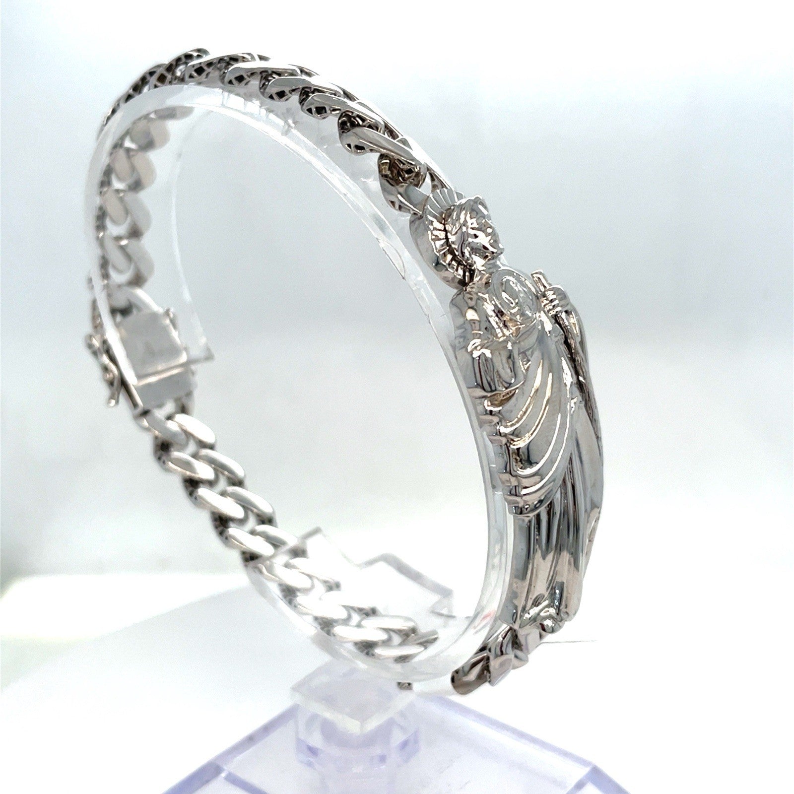 925 Sterling Silver 8” San Judas Cuban Link Style Bracelet 20.20g 8.8mm 1