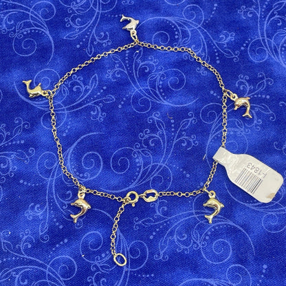 14K Tri Color Women’s Dolphins Anklet 3.80g1