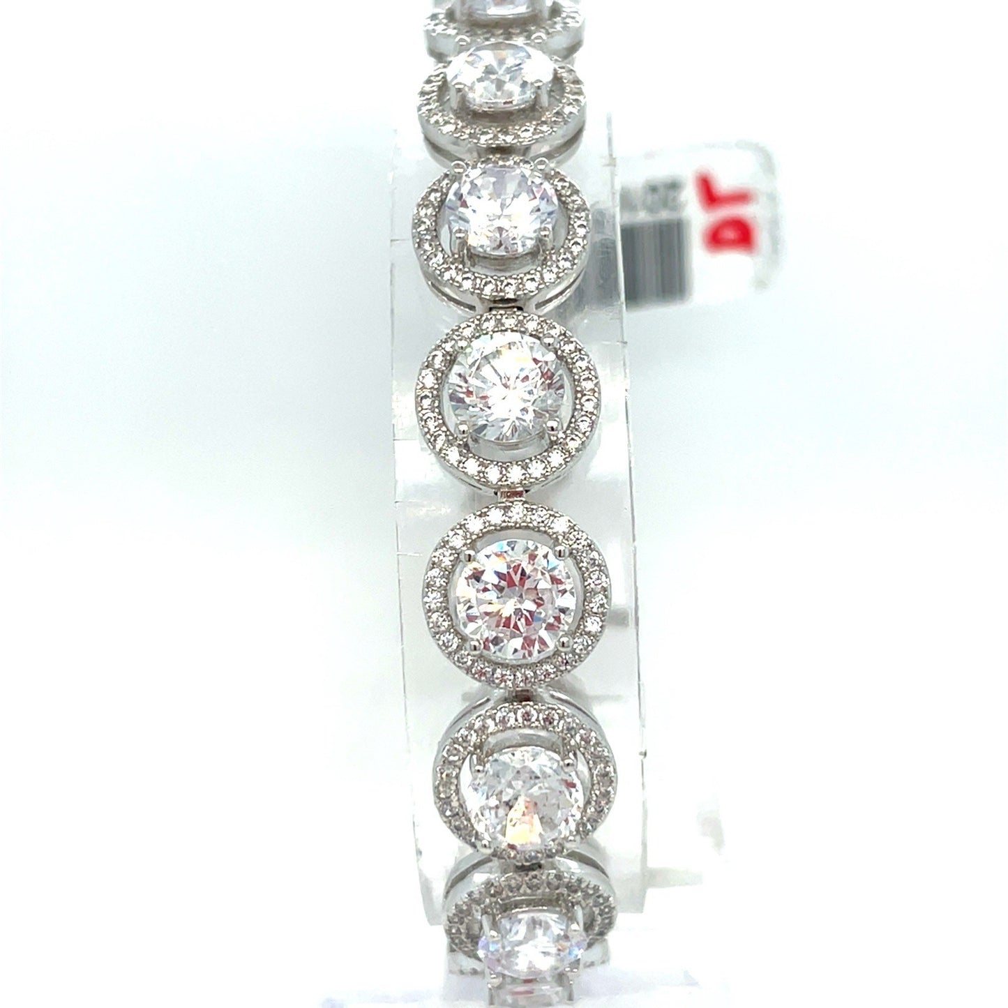 925 Sterling Silver Women’s 7” CZ Round Halos Bracelet 23.80g0