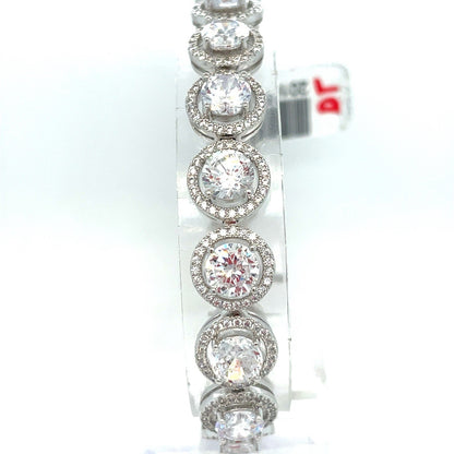 925 Sterling Silver Women’s 7” CZ Round Halos Bracelet 23.80g0