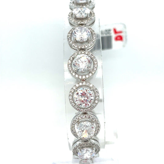 925 Sterling Silver Women’s 7” CZ Round Halos Bracelet 23.80g0