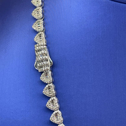 925 Sterling Silver  Women’s CZ 18” Hearts Necklace 34.90g 6mm2