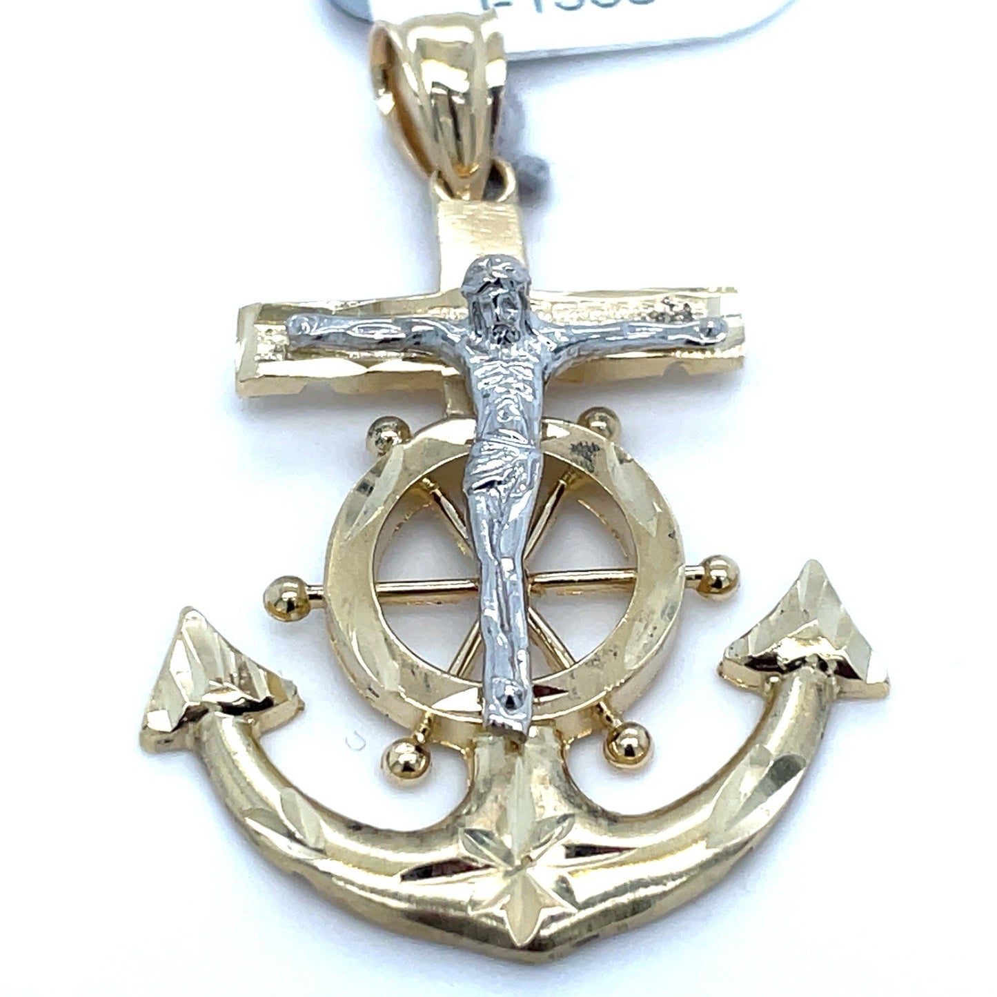 14k Two Tone Gold Jesus Cross/Anchor Pendant 6.00g1