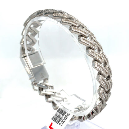 925 Sterling Silver CZ 8” Monaco Style Bracelet 59.70g 14mm1